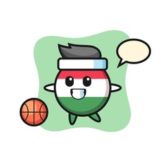 Illustration of hungary flag badge cartoon is playing basketball