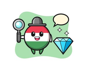 Illustration of hungary flag badge character with a diamond