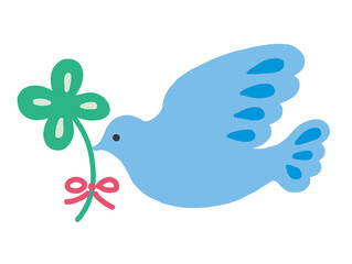 青い鳥とクローバーのイラスト
