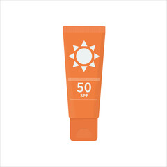 Sunscreen. Orange tube isolated illustration on white background.