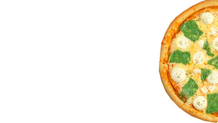 Pizza isolated on white background. Italian food concept. Appetizing pizza. Banner.