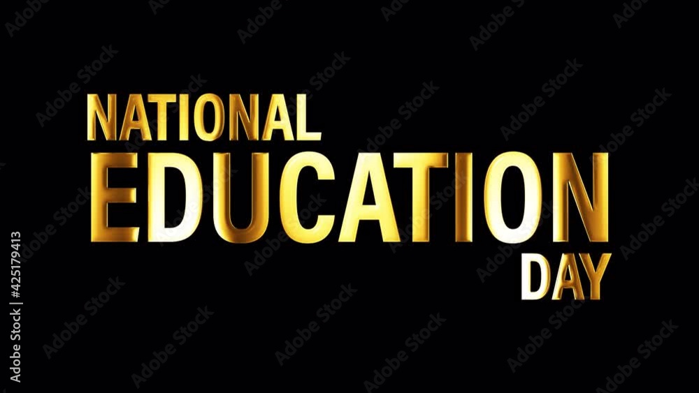 Poster national education day golden text loop animation. 4k 3d illustration of national education day isol