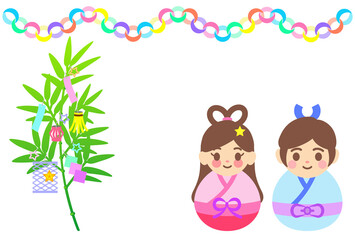 笹飾りや織姫と彦星のイラスト【七夕祭り】