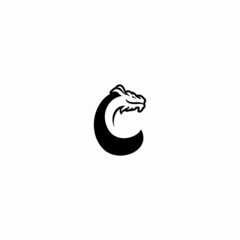 C Letter logo icon with dragon icon design vector illustration