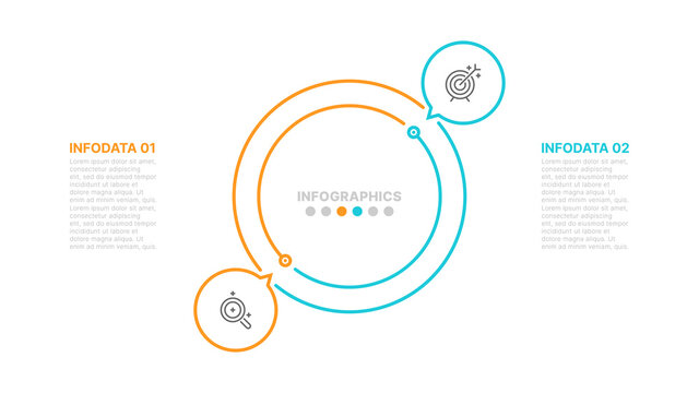 Vector infographic template design with marketing icons and 2 options or steps or processes. Can be used for workflow diagram, report or presentation.