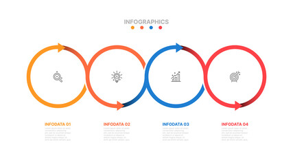 Business infographic for presentation. Timeline with 4 steps, number options, circle, arrow. Can be used for workflow diagram, report, web design.