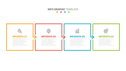 Business infographic editable square template. Timeline with 4 steps, options, arrows. Vector illustration.