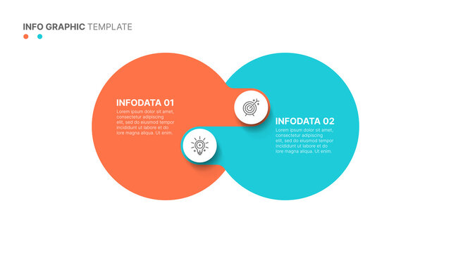 Vector infographic design template with circles connection and marketing icons. Business concept with 2 options.