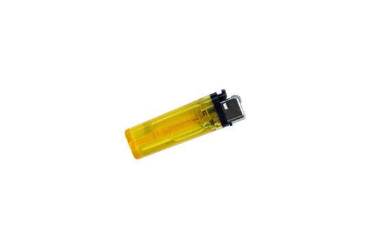 Yellow blank gas lighter isolated on white background