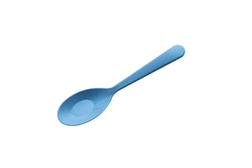 Blue plastic soup spoon isolate on white background