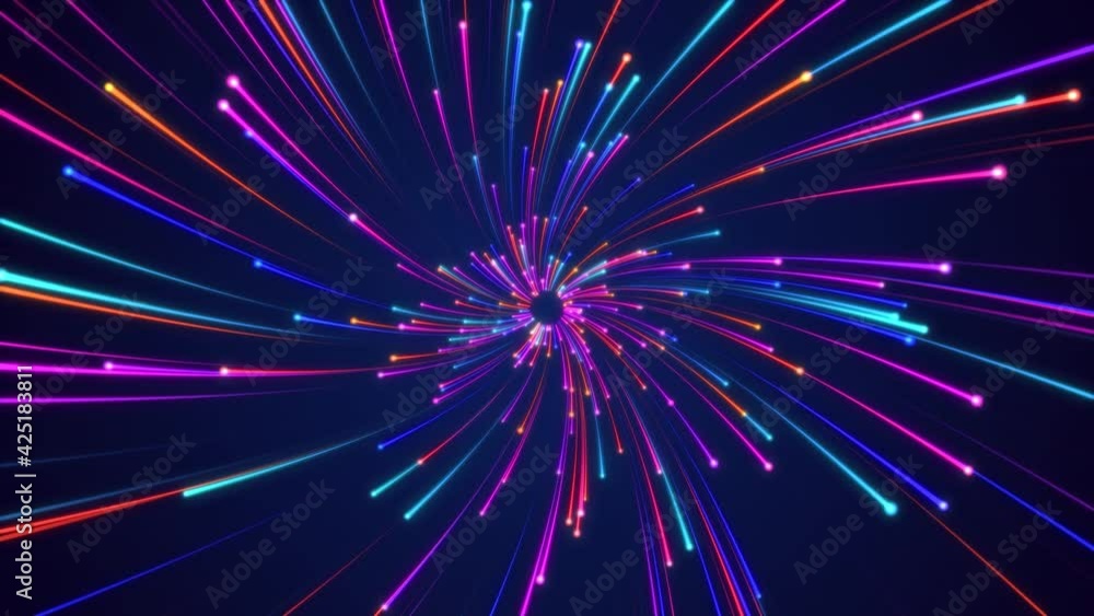 Poster futuristic fast moving colorful particle light ray, digital dynamic hyperspace technology motion bac