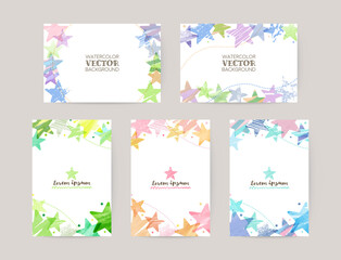 vector card design template with colorful stars, watercolor decoration