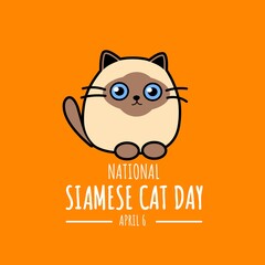 Illustration of a cute and adorable Siamese cat, as a banner, print, poster or template for the National Siamese Cat Day.