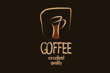 Vector logo with a drawn coffee cup on a dark background
