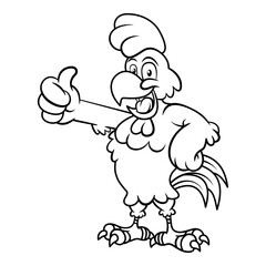 Cartoon happy chicken giving the thumbs up. Vector clip art illustration with simple gradients. Coloring Page.