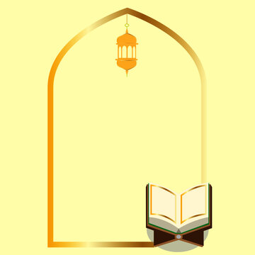 A Vector Of Quran With Mihrab And Lantern. Template Can Be Used For Eid Mubarak And Ramadhan Kareem Together With Nuzul Quran