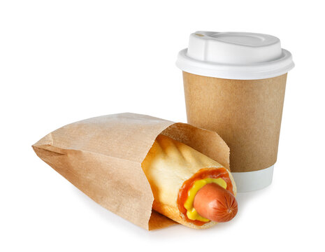 Takeaway Cup Of Coffee And Hot Dog