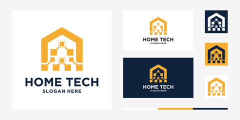 Technology house logo design in vector for construction, home, real estate, building,