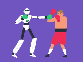 robot humanoid boxing against man boxer human fighting versus artificial intelligence vector illustration