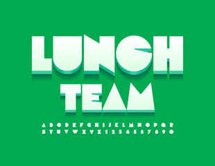 Vector original Emblem Lunch Time. Bright abstract 3D Font. Artistic Alphabet Letters and Numbers set