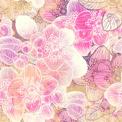 Imprints spring flowers seamless pattern