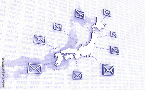 日本地図とメールのネットワーク デジタル背景 Business Wall Mural Busine Yoshitaka