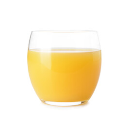 Glass of orange juice on white background