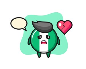 nigeria flag badge cartoon illustration is broken heart