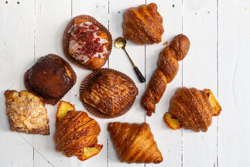 Croissant on wooden tabel background