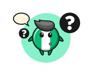 Cartoon Illustration of nigeria flag badge with the question mark
