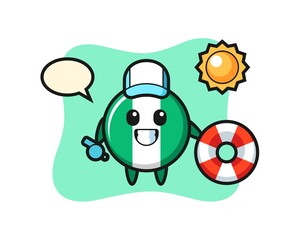 Cartoon mascot of nigeria flag badge as a beach guard