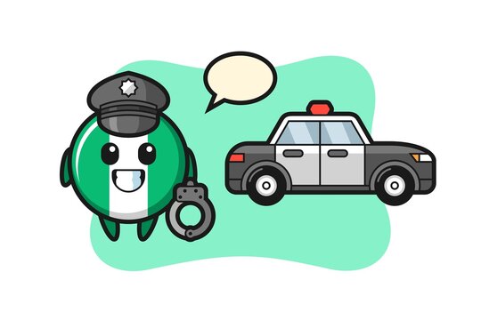 Cartoon mascot of nigeria flag badge as a police