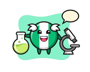 Mascot character of nigeria flag badge as a scientist