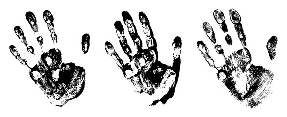 Hand print set. Print of a human hand. Palm imprint. Vector grunge illustration.