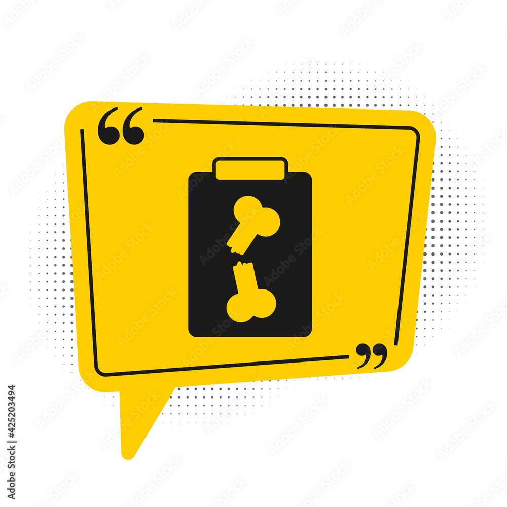 Sticker Black X-ray shots icon isolated on white background. Yellow speech bubble symbol. Vector