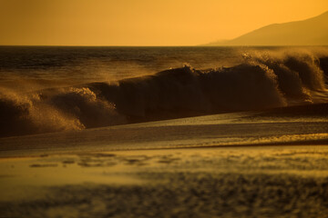 Sea waves. Sunrise on beach, Vacation travel background. Sunset landscape. Sunrise on beach, sunset landscape.