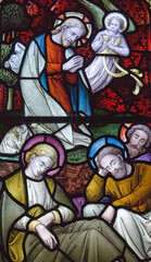 Sleeping saints stained glass window