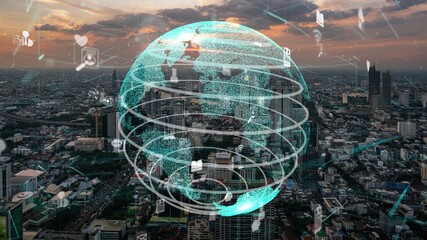 Global connection and the internet network modernization in smart city . Concept of future 5G...