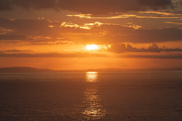 Beautiful colors of a sunset in the pacific ocean in the magical beaches of Costa Rica