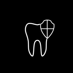 Tooth on shield protection logo icon isolated on dark background