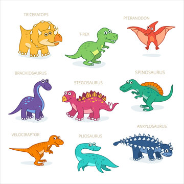 Dinosaurs set in cartoon style. Cute dino characters.