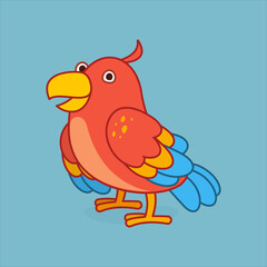 Funny parrot character in cartoon style. Flat kid graphic.