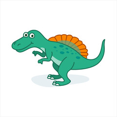 Funny spinosaurus character in cartoon style. Cute dinosaur flat kid graphic. 