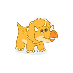 Funny triceratops character in cartoon style. Cute dinosaur flat kid graphic. Isolated vector illustration.