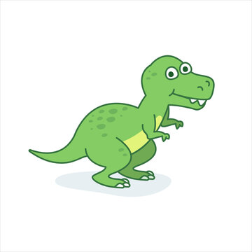 Funny T-rex character in cartoon style. Cute dinosaur flat kid graphic. Isolated vector illustration.