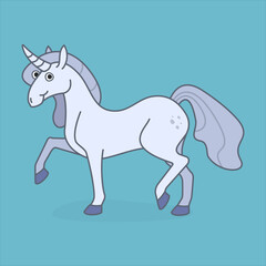Cute unicorn character in cartoon style. Magic concept. 