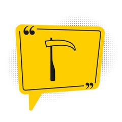 Black Scythe icon isolated on white background. Happy Halloween party. Yellow speech bubble symbol. Vector