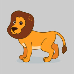 Cute cartoon lion character on white background. Flat vector isolated illustration.