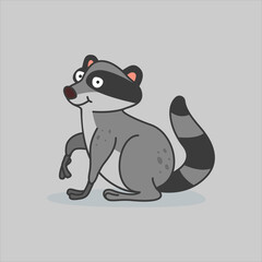 Funny raccoon character in cartoon style. Flat kid graphic. Isolated vector illustration.