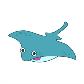 recommend clip art: Funny stingray character in cartoon style. Flat kid graphic. Isolated vector illustration.
